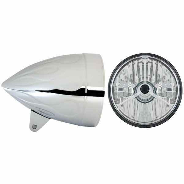 Newalthlete 5.75 in. Flamed Headlight Bucket, Chrome with T50304 DC Black Dot Headlamp NE2998481